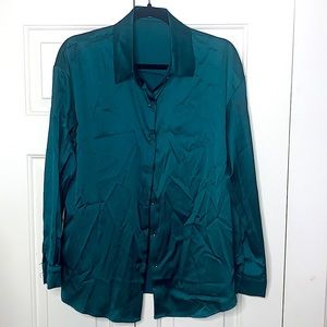 Green silk button down